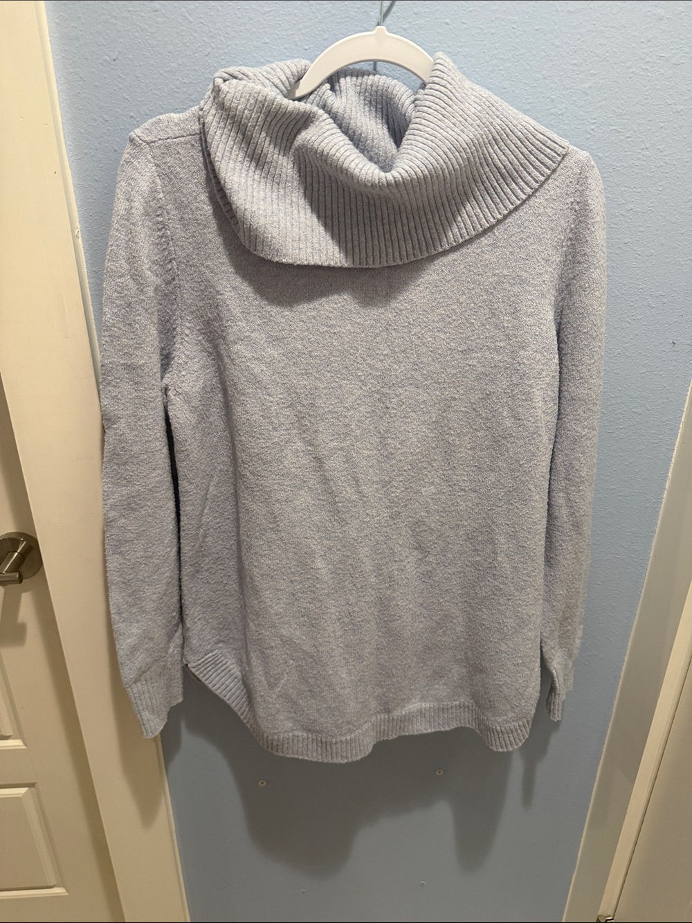 Tahari Light Gray Ribbed Cowl Neck Sweater